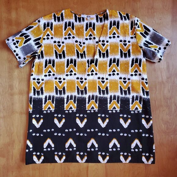 African Dashiki Traditional Short Sleeve V Neck Shirt Midget Giraffe Size S M - Picture 3 of 8